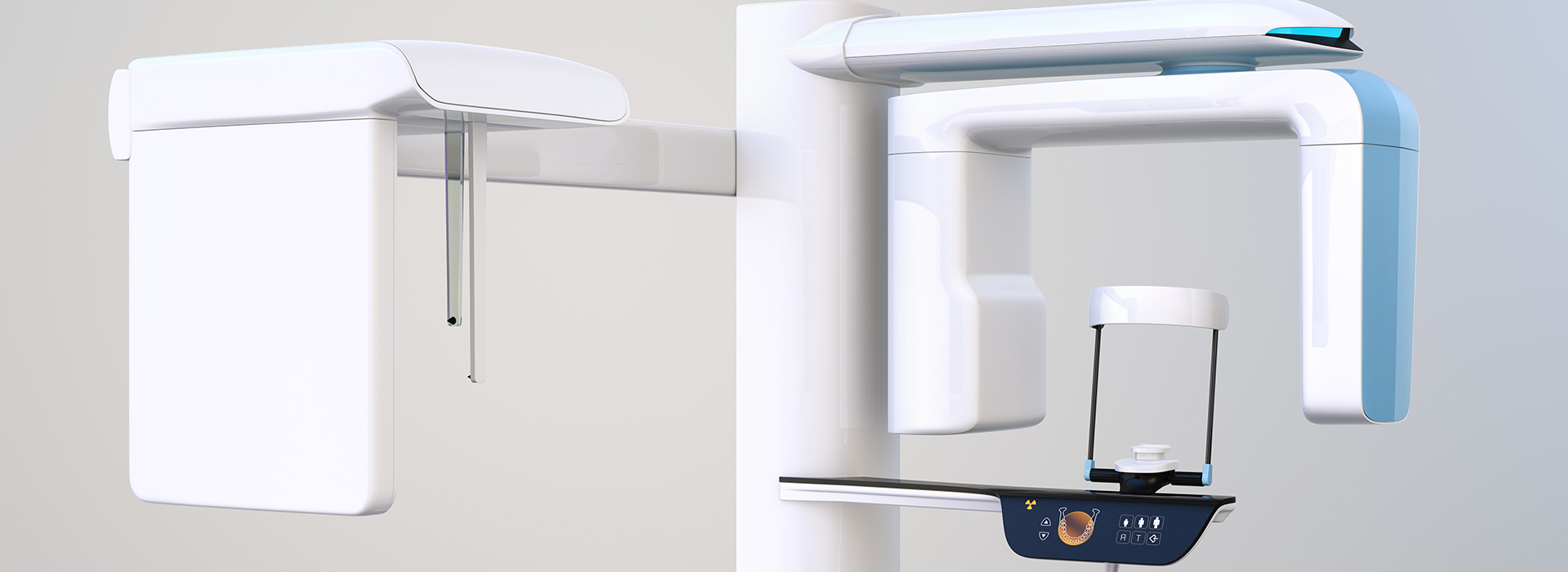 An image of a modern dental chair setup with a sign that reads 'DENTAL CLINIC'.